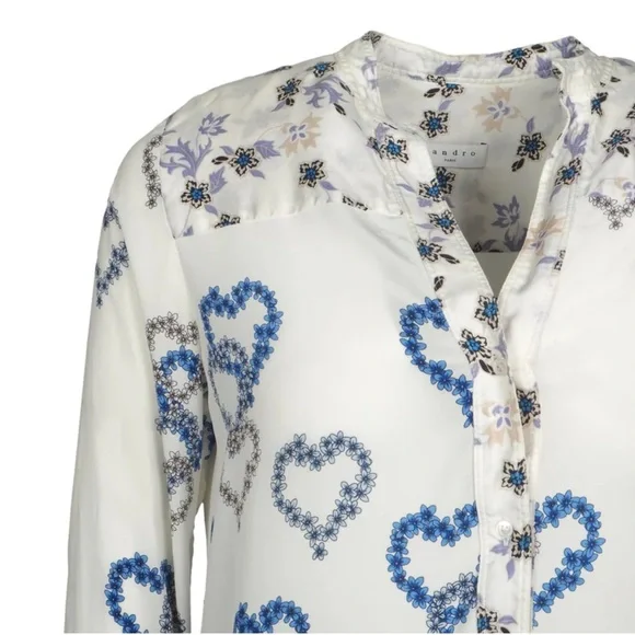 Sandro Paris Silk Heart Floral Print Drop Waist Shirt Dress Size 36 US 4 Luxury - Picture 5 of 9